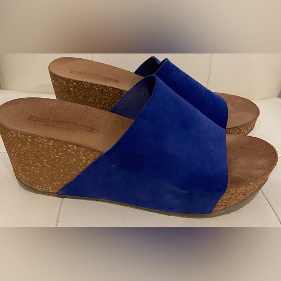 8100 Melrose Fred Segal Blue Suede Slide Wedge Sandal Size EU37 - Picture 5 of 8